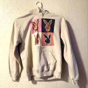 PLAYBOY Crewneck Sweatshirt with Multicolor Bunny Panel - Cream